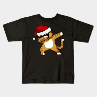 Dabbing Cat Shirt Kids Santa Hat Christmas Cat Lovers Shirt Kids T-Shirt